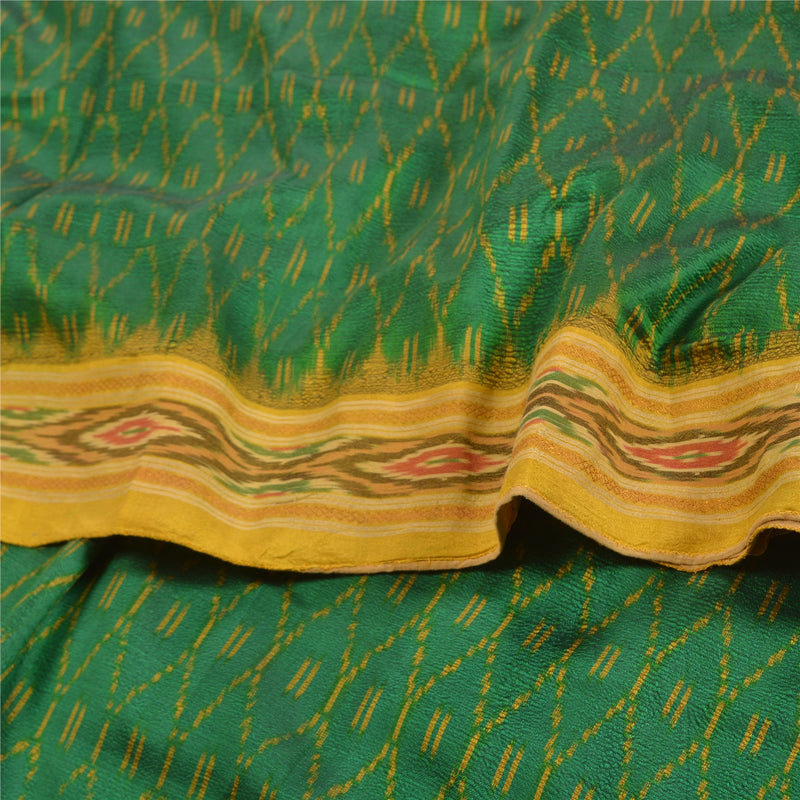 Sanskriti Vintage Saree Green Sambhalpuri Hand Woven Ikat Pure Silk Sari Fabric