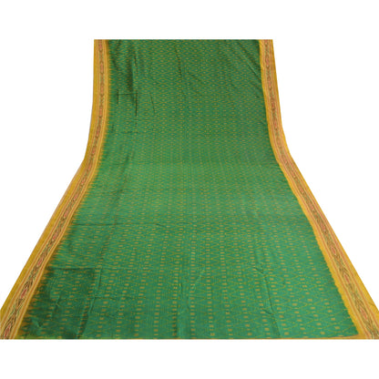 Sanskriti Vintage Saree Green Sambhalpuri Hand Woven Ikat Pure Silk Sari Fabric
