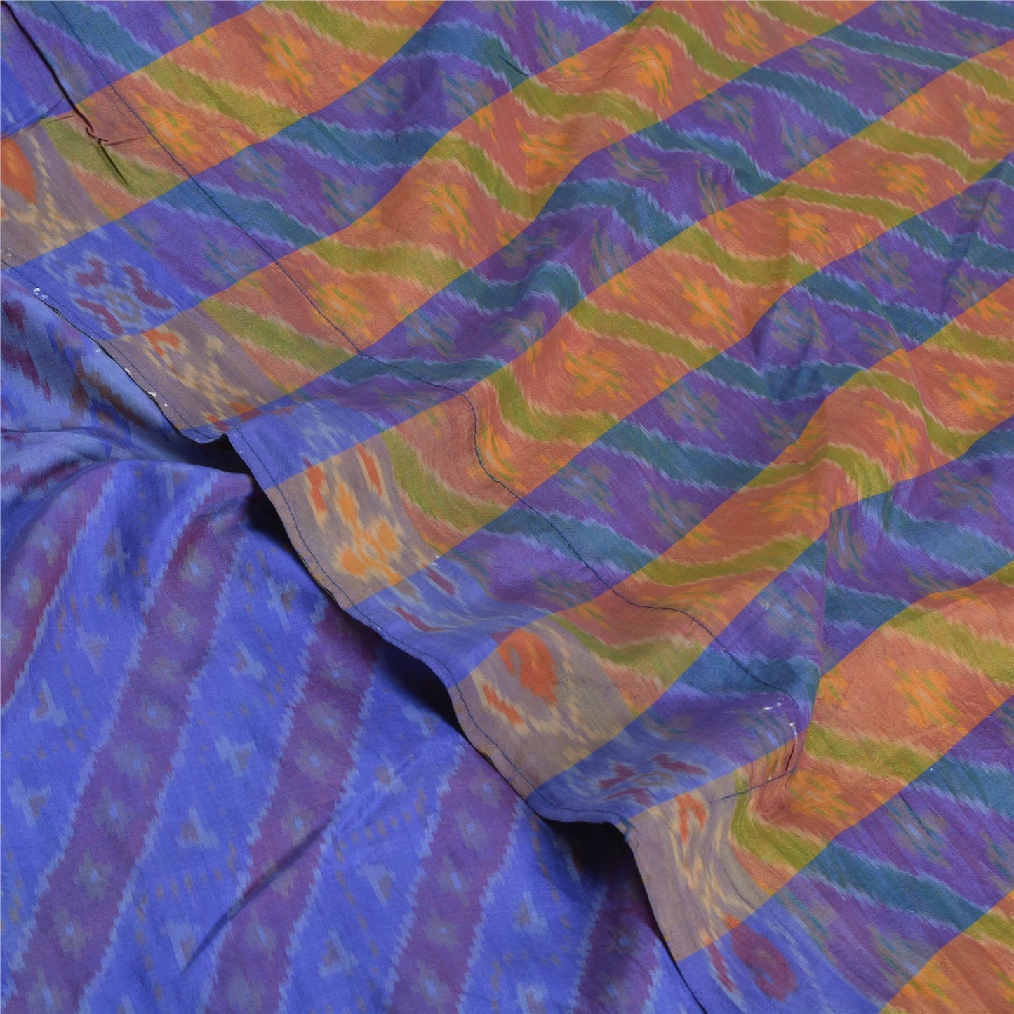 Sanskriti Vintage Saree Blue Sambhalpuri Hand Woven Ikat Pure Silk Sari Fabric