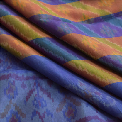 Sanskriti Vintage Saree Blue Sambhalpuri Hand Woven Ikat Pure Silk Sari Fabric