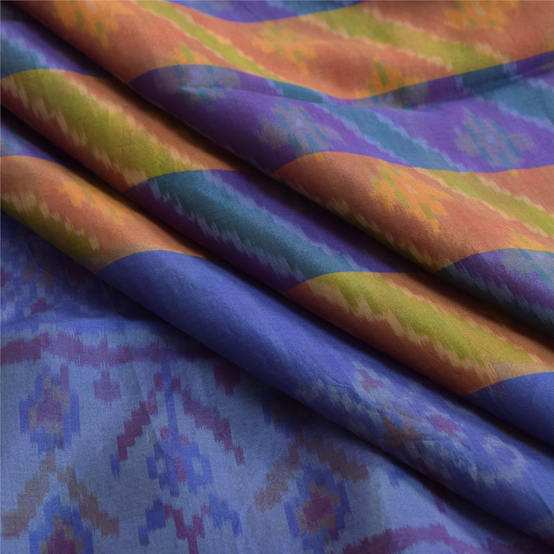 Sanskriti Vintage Saree Blue Sambhalpuri Hand Woven Ikat Pure Silk Sari Fabric