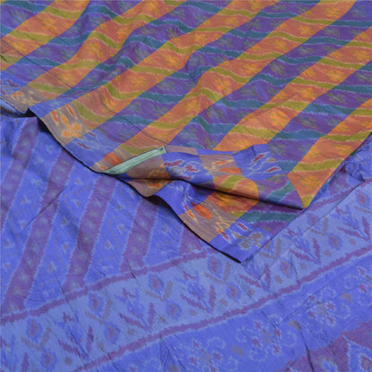 Sanskriti Vintage Saree Blue Sambhalpuri Hand Woven Ikat Pure Silk Sari Fabric