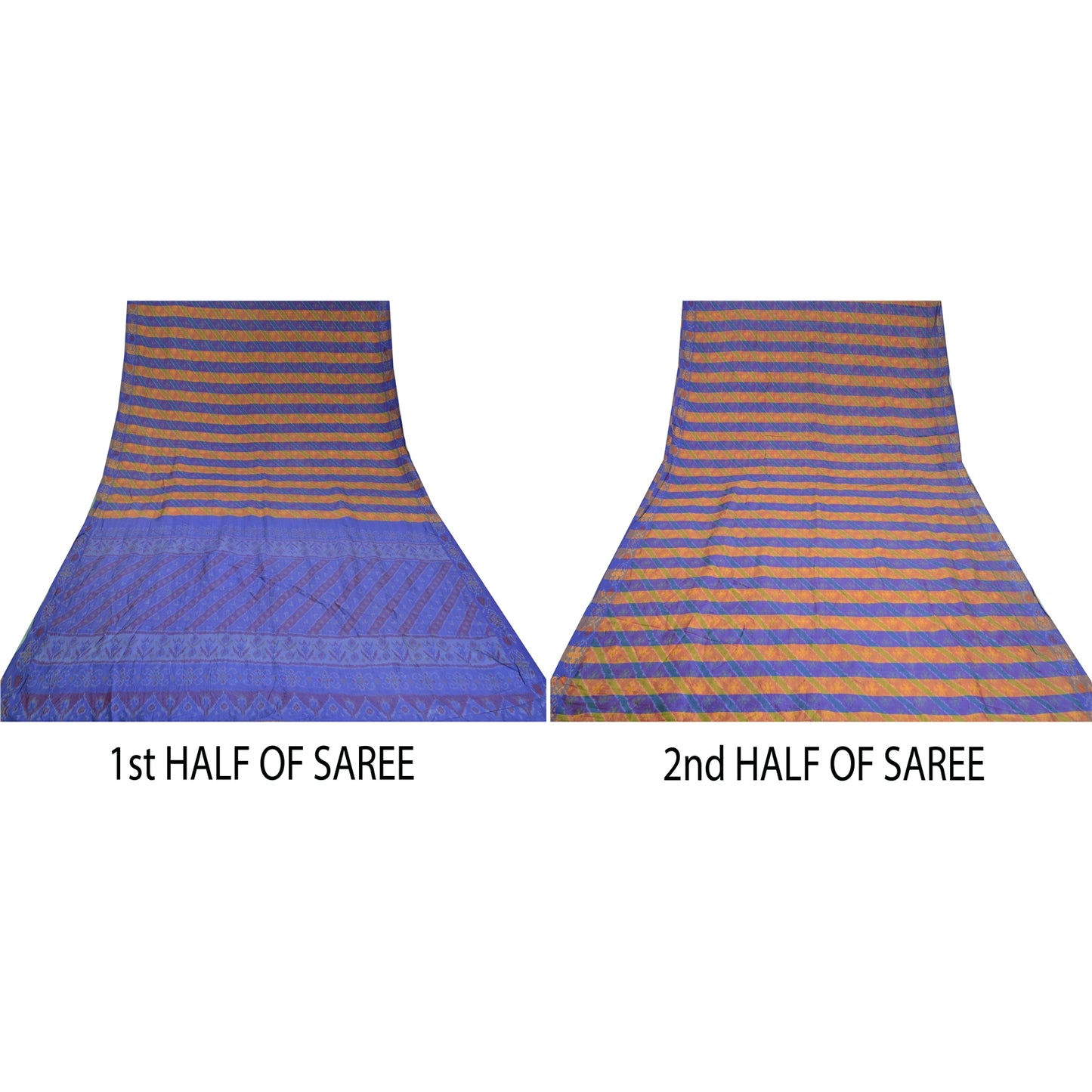 Sanskriti Vintage Saree Blue Sambhalpuri Hand Woven Ikat Pure Silk Sari Fabric