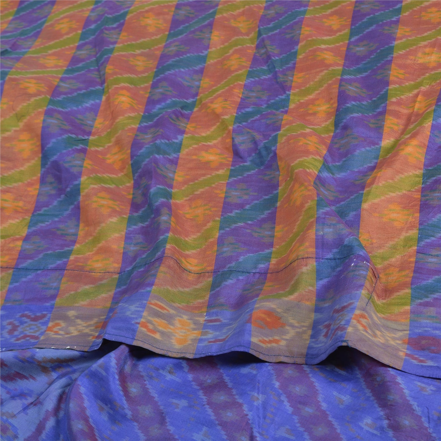 Sanskriti Vintage Saree Blue Sambhalpuri Hand Woven Ikat Pure Silk Sari Fabric