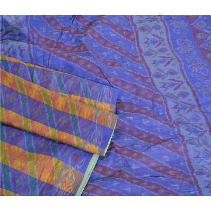 Sanskriti Vintage Saree Blue Sambhalpuri Hand Woven Ikat Pure Silk Sari Fabric