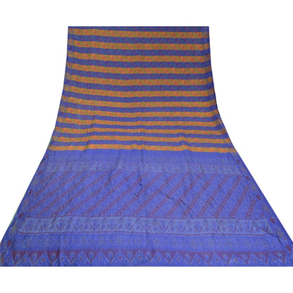 Sanskriti Vintage Saree Blue Sambhalpuri Hand Woven Ikat Pure Silk Sari Fabric