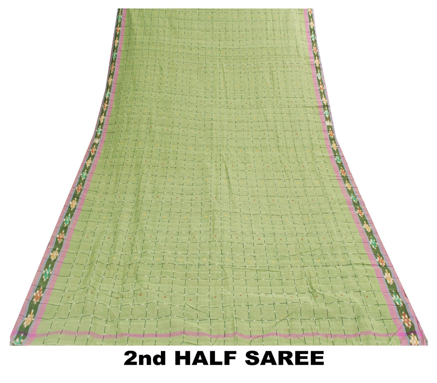 Sanskriti Vintage Sari 100% Pure Cotton Green Sarees Hand Woven Ikat 5yd Craft Fabric upholstery fabric