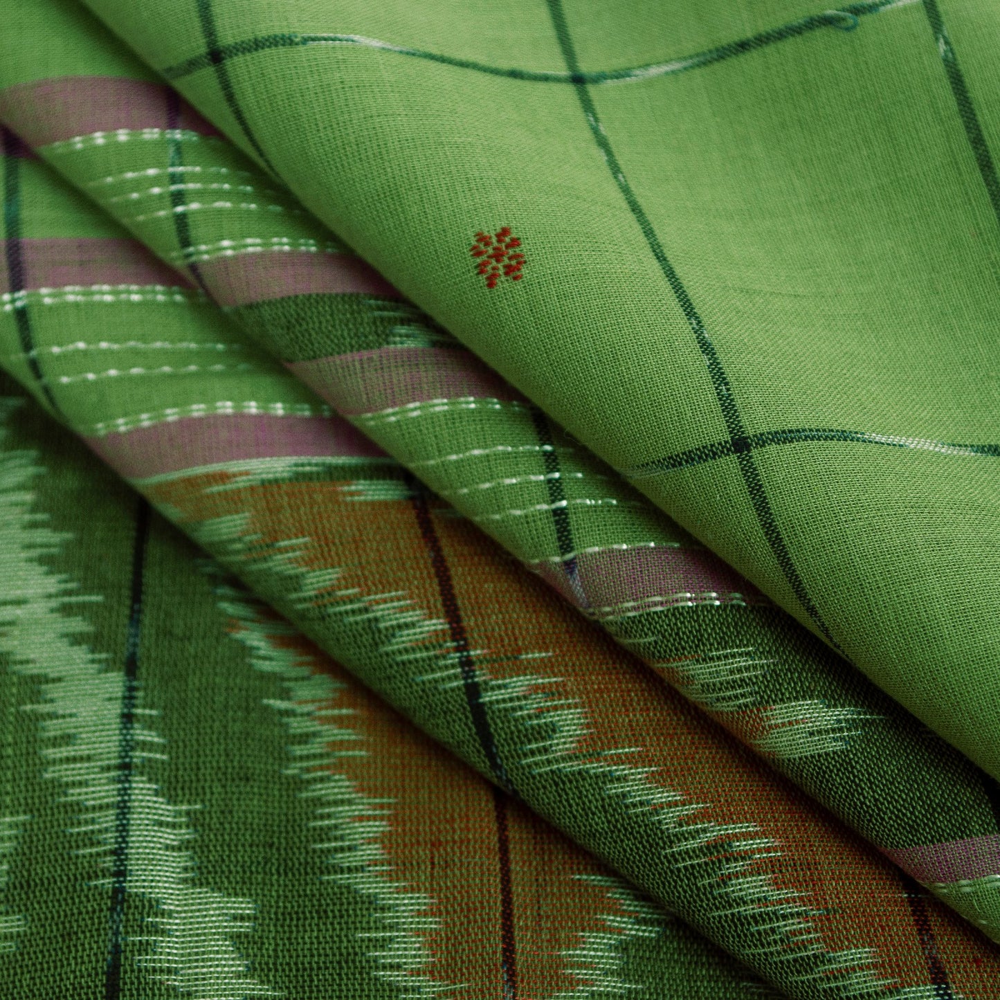 Sanskriti Vintage Sari 100% Pure Cotton Green Sarees Hand Woven Ikat 5yd Craft Fabric upholstery fabric