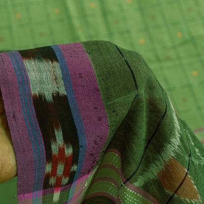 Sanskriti Vintage Sari 100% Pure Cotton Green Sarees Hand Woven Ikat 5yd Craft Fabric upholstery fabric