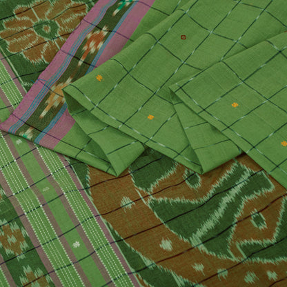 Sanskriti Vintage Sari 100% Pure Cotton Green Sarees Hand Woven Ikat 5yd Craft Fabric upholstery fabric