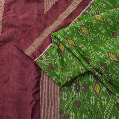 Sanskriti Vintage Green Pure Silk Saree Ikat Hand Woven Pochampally 5+Yd Sari