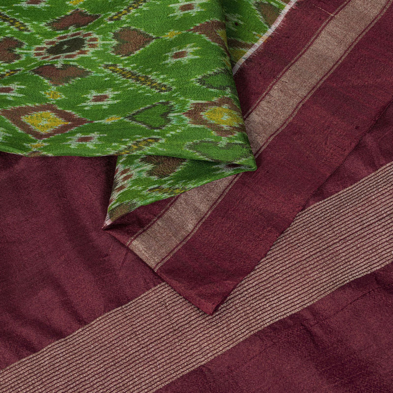 Sanskriti Vintage Green Pure Silk Saree Ikat Hand Woven Pochampally 5+Yd Sari