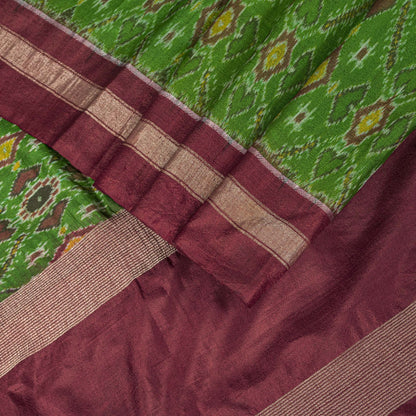 Sanskriti Vintage Green Pure Silk Saree Ikat Hand Woven Pochampally 5+Yd Sari