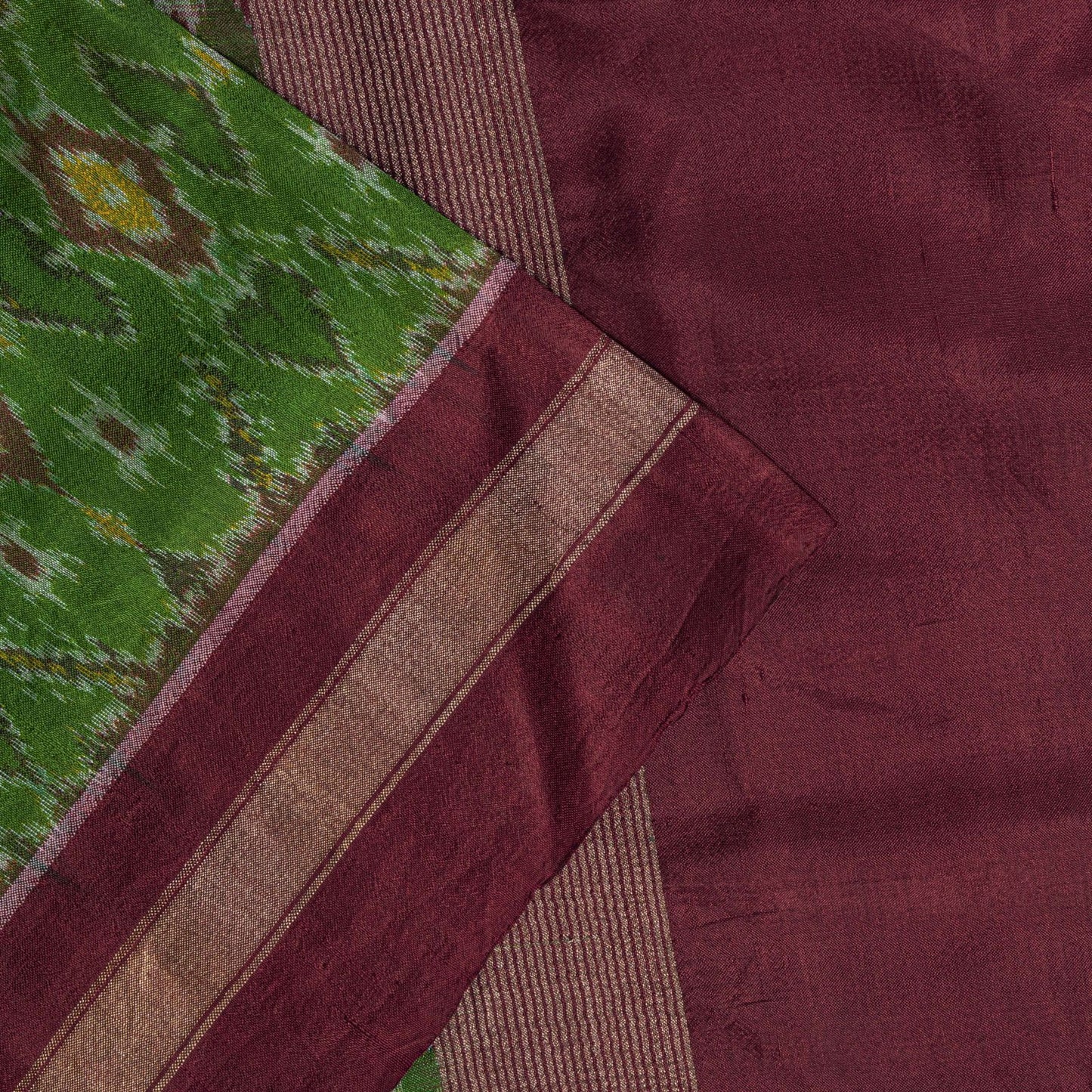 Sanskriti Vintage Green Pure Silk Saree Ikat Hand Woven Pochampally 5+Yd Sari