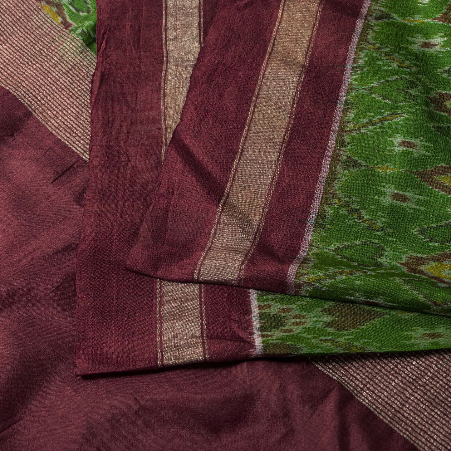 Sanskriti Vintage Green Pure Silk Saree Ikat Hand Woven Pochampally 5+Yd Sari
