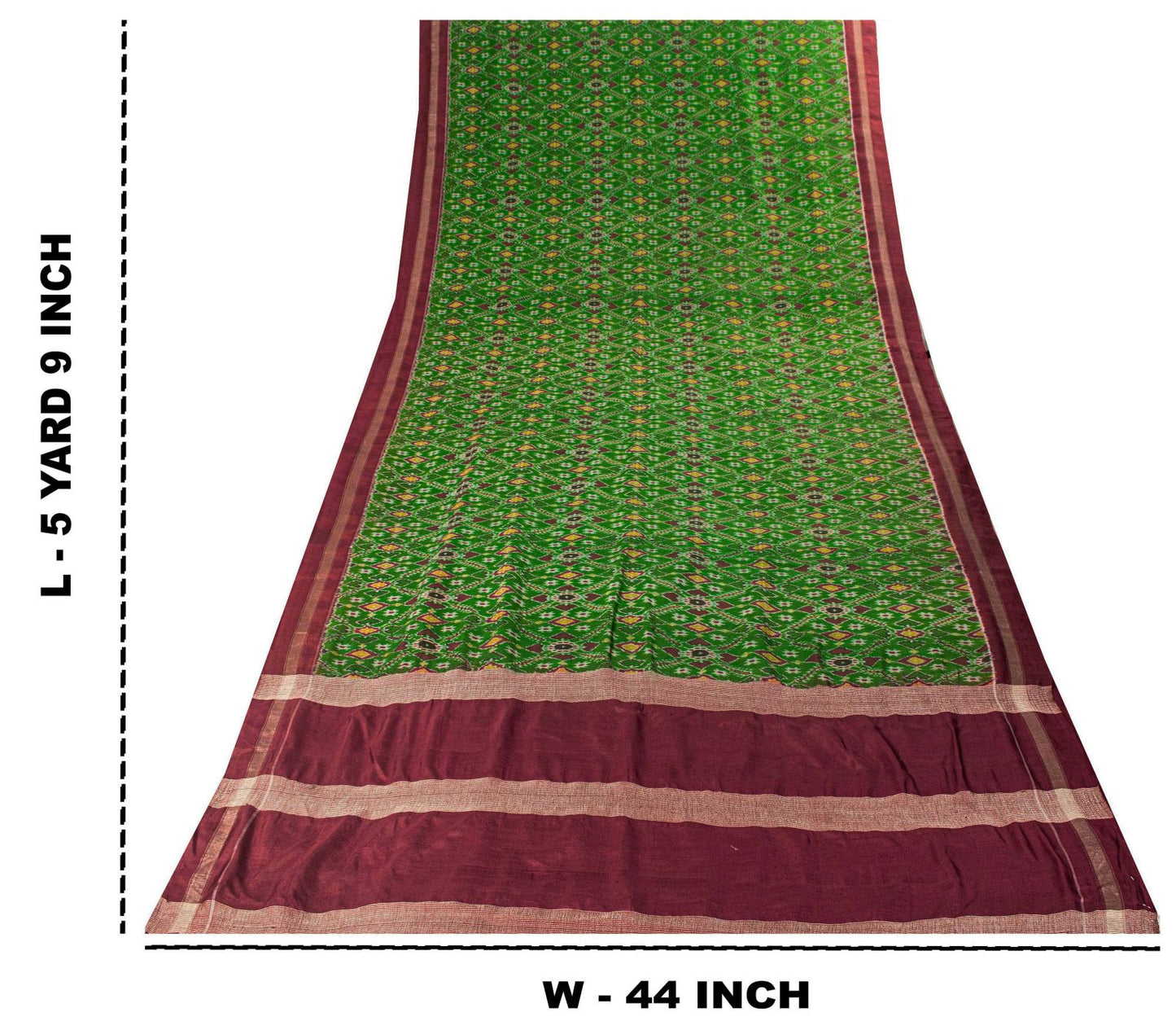 Sanskriti Vintage Green Pure Silk Saree Ikat Hand Woven Pochampally 5+Yd Sari