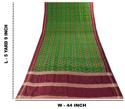 Sanskriti Vintage Green Pure Silk Saree Ikat Hand Woven Pochampally 5+Yd Sari