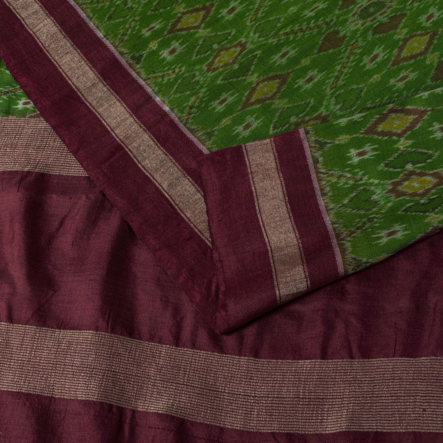 Sanskriti Vintage Green Pure Silk Saree Ikat Hand Woven Pochampally 5+Yd Sari