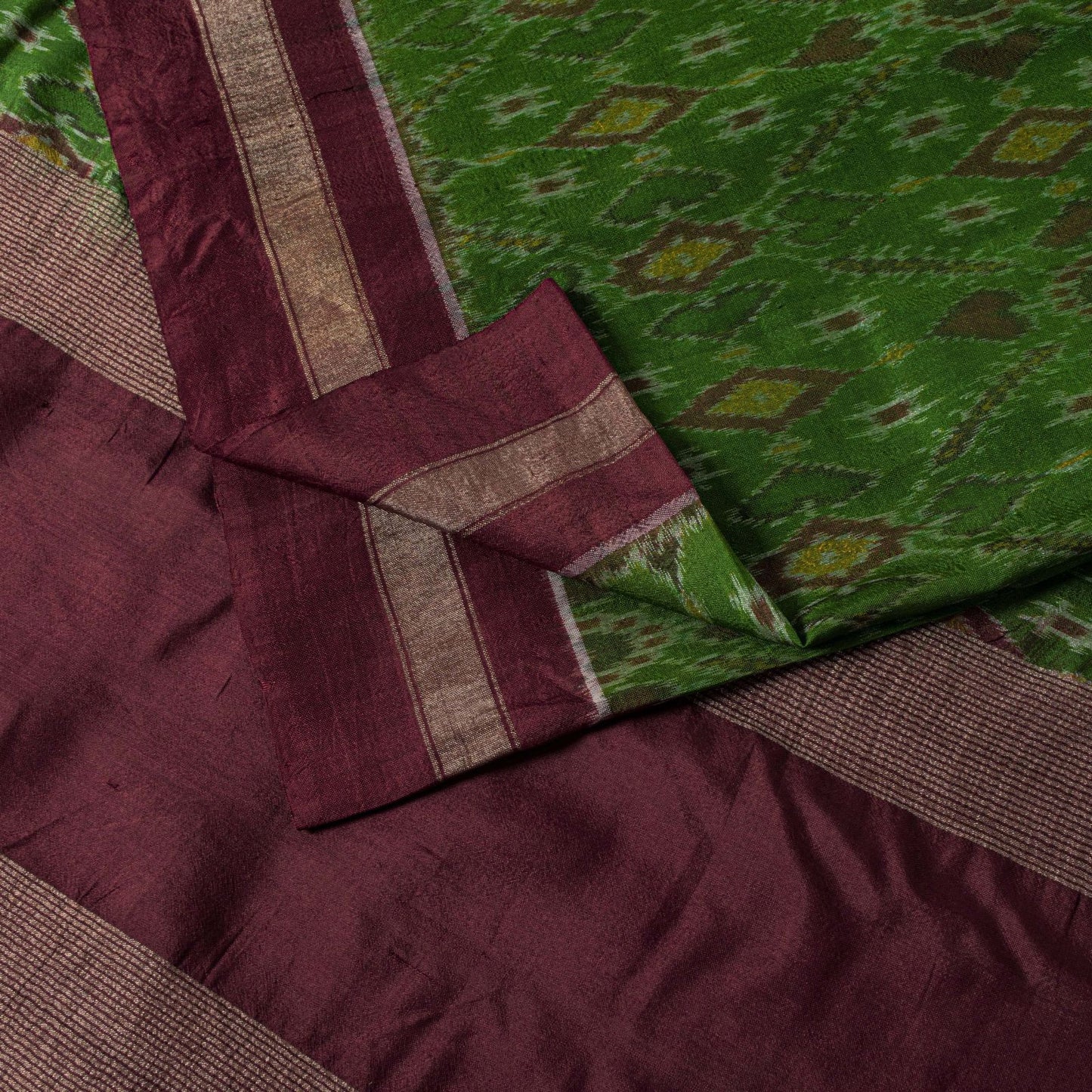 Sanskriti Vintage Green Pure Silk Saree Ikat Hand Woven Pochampally 5+Yd Sari