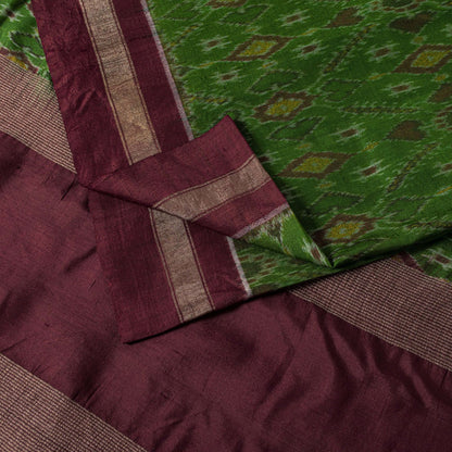 Sanskriti Vintage Green Pure Silk Saree Ikat Hand Woven Pochampally 5+Yd Sari