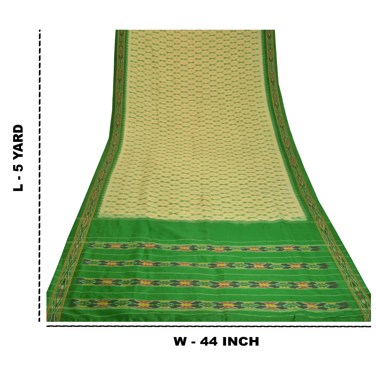Sanskriti Vintage Saree Green Pochampally Hand Woven Ikat Pure Silk Sari Fabric