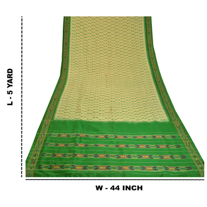 Sanskriti Vintage Saree Green Pochampally Hand Woven Ikat Pure Silk Sari Fabric