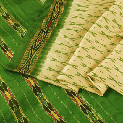 Sanskriti Vintage Saree Green Pochampally Hand Woven Ikat Pure Silk Sari Fabric