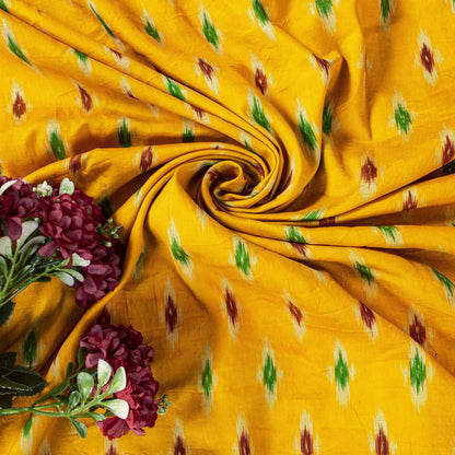 Sanskriti Vintage Yellow Pure Silk Saree Ikat Hand Woven Pochampally 5.5Yd Sari