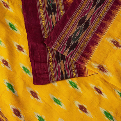 Sanskriti Vintage Yellow Pure Silk Saree Ikat Hand Woven Pochampally 5.5Yd Sari