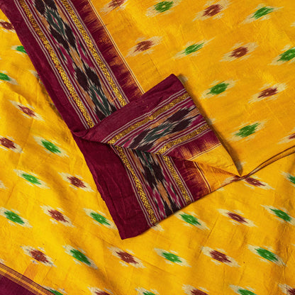 Sanskriti Vintage Yellow Pure Silk Saree Ikat Hand Woven Pochampally 5.5Yd Sari