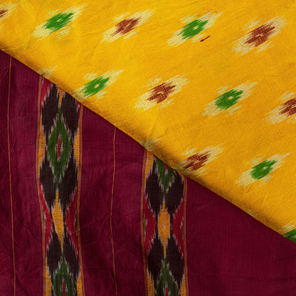 Sanskriti Vintage Yellow Pure Silk Saree Ikat Hand Woven Pochampally 5.5Yd Sari