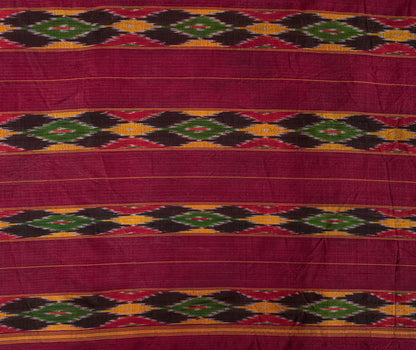 Sanskriti Vintage Yellow Pure Silk Saree Ikat Hand Woven Pochampally 5.5Yd Sari