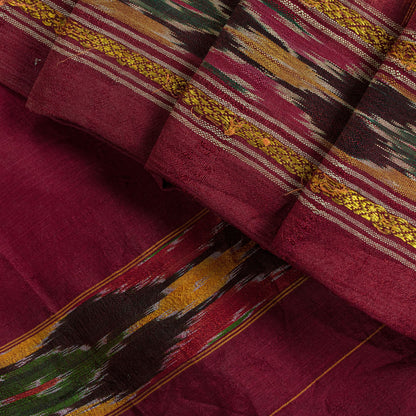 Sanskriti Vintage Yellow Pure Silk Saree Ikat Hand Woven Pochampally 5.5Yd Sari