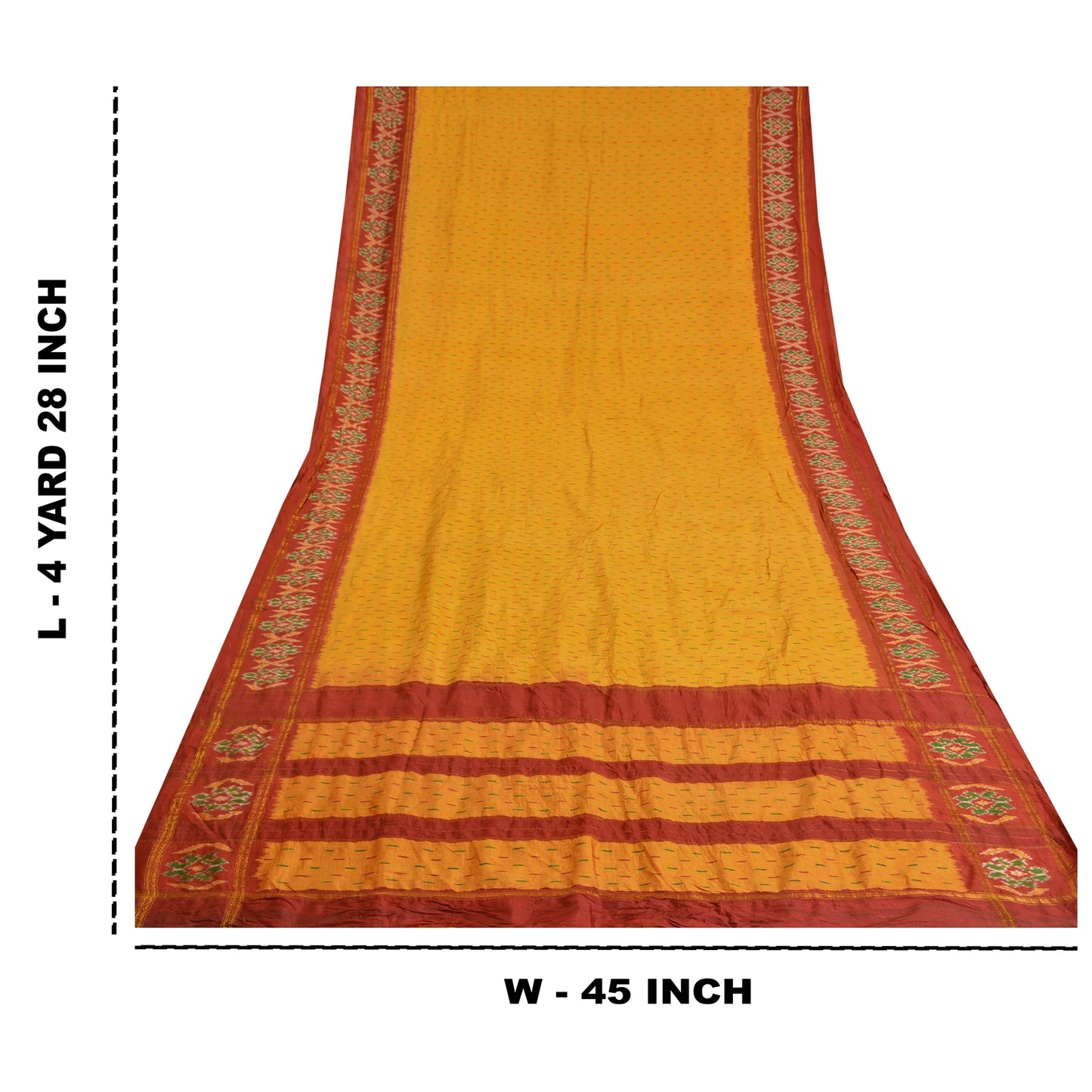 Sanskriti Vintage Saree Yellow Pochampally Hand Woven Ikat Pure Silk Sari Fabric