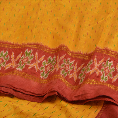 Sanskriti Vintage Saree Yellow Pochampally Hand Woven Ikat Pure Silk Sari Fabric