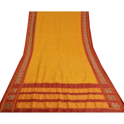 Sanskriti Vintage Saree Yellow Pochampally Hand Woven Ikat Pure Silk Sari Fabric