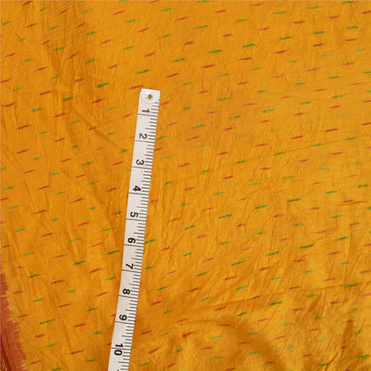 Sanskriti Vintage Saree Yellow Pochampally Hand Woven Ikat Pure Silk Sari Fabric