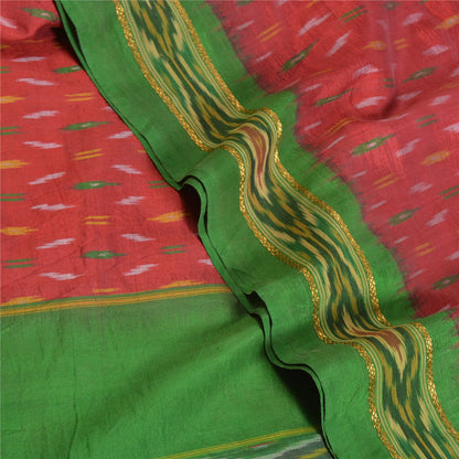 Sanskriti Vintage Handwoven Ikat Silk Saree Fabric: Red Pochampally Vintage Sari - 5yd by upholstery fabric