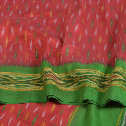 Sanskriti Vintage Handwoven Ikat Silk Saree Fabric: Red Pochampally Vintage Sari - 5yd by upholstery fabric