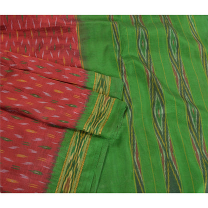 Sanskriti Vintage Handwoven Ikat Silk Saree Fabric: Red Pochampally Vintage Sari - 5yd by upholstery fabric