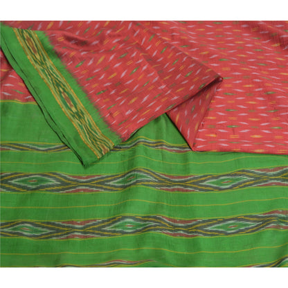 Sanskriti Vintage Handwoven Ikat Silk Saree Fabric: Red Pochampally Vintage Sari - 5yd by upholstery fabric