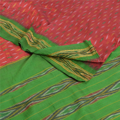 Sanskriti Vintage Handwoven Ikat Silk Saree Fabric: Red Pochampally Vintage Sari - 5yd by upholstery fabric