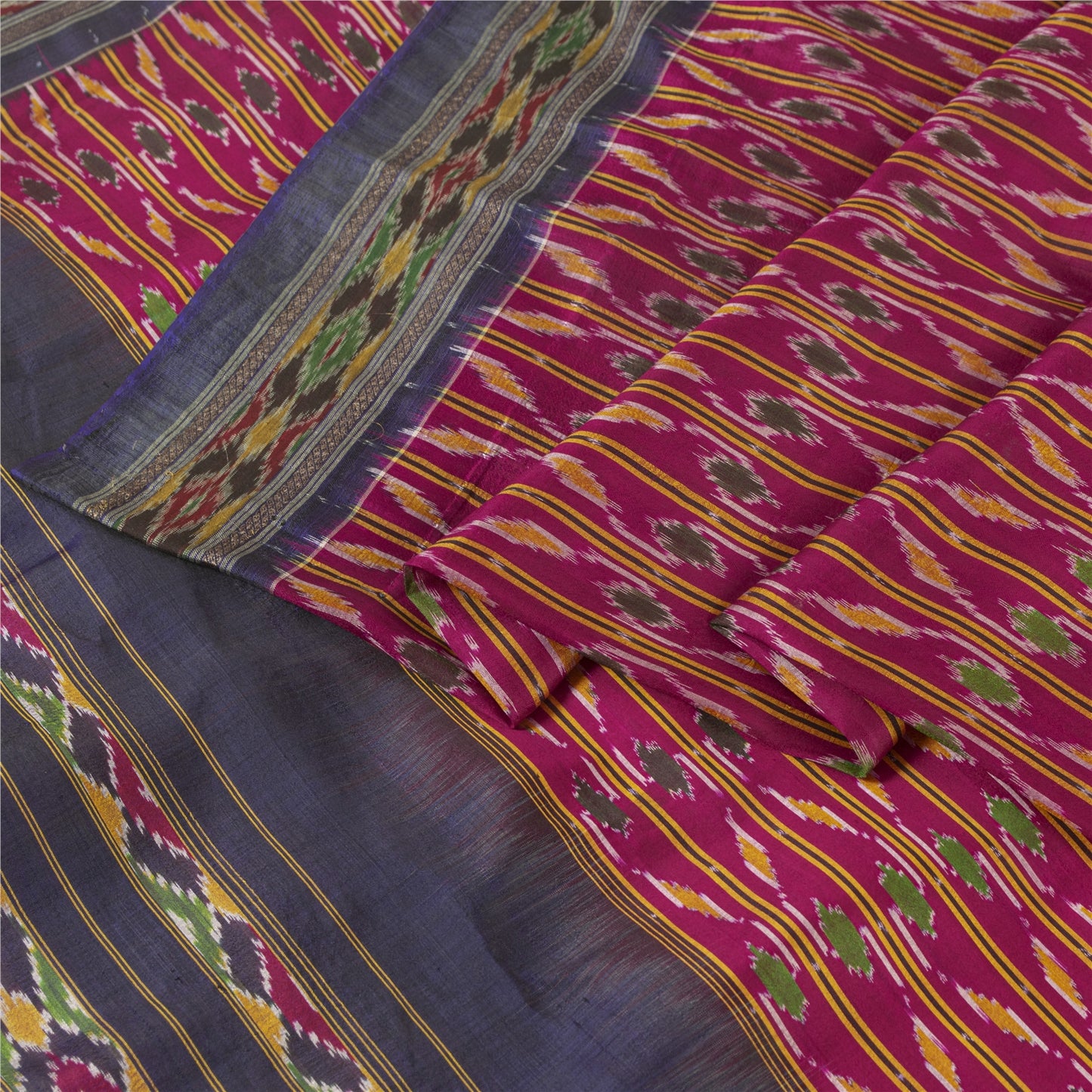 Sanskriti Vintage Pink Saree Pure Silk Pochampally Woven Ikat Sari Craft Fabric