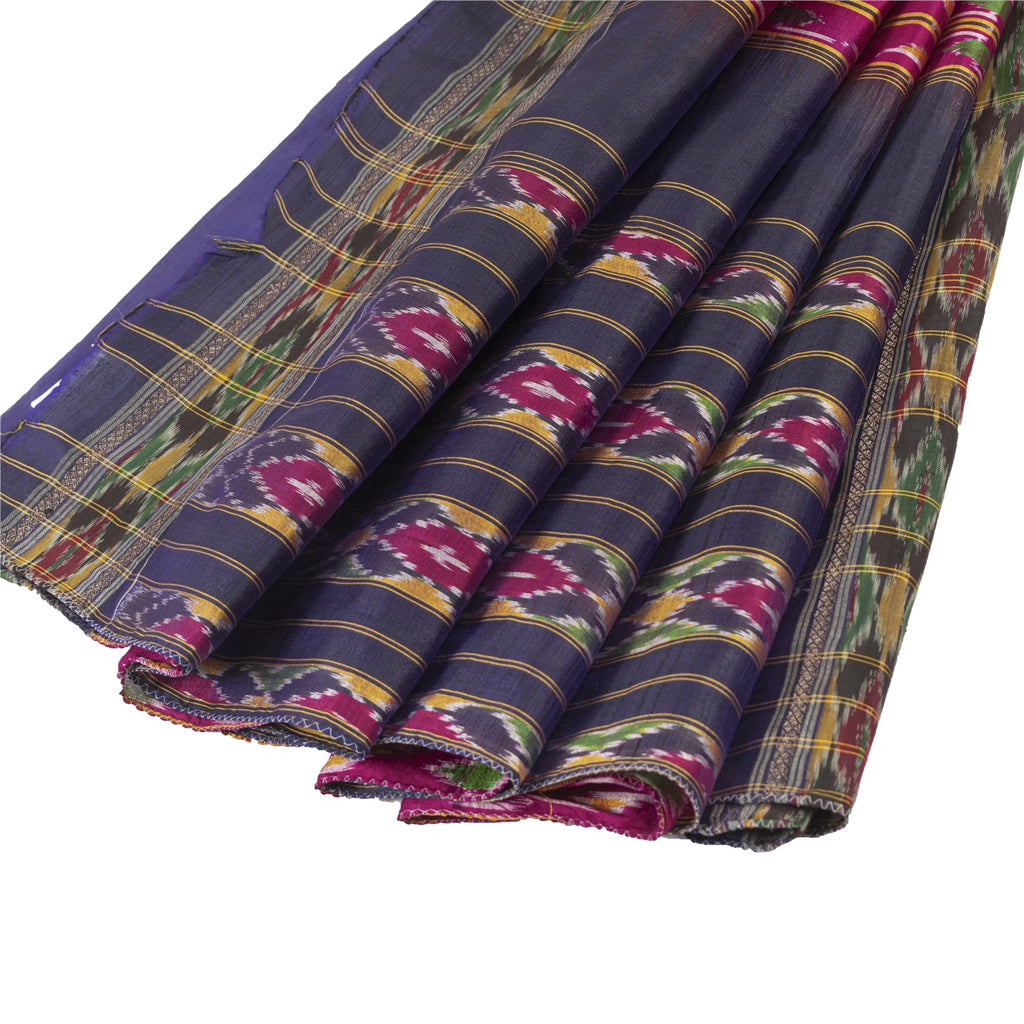 Sanskriti Vintage Pink Saree Pure Silk Pochampally Woven Ikat Sari Craft Fabric