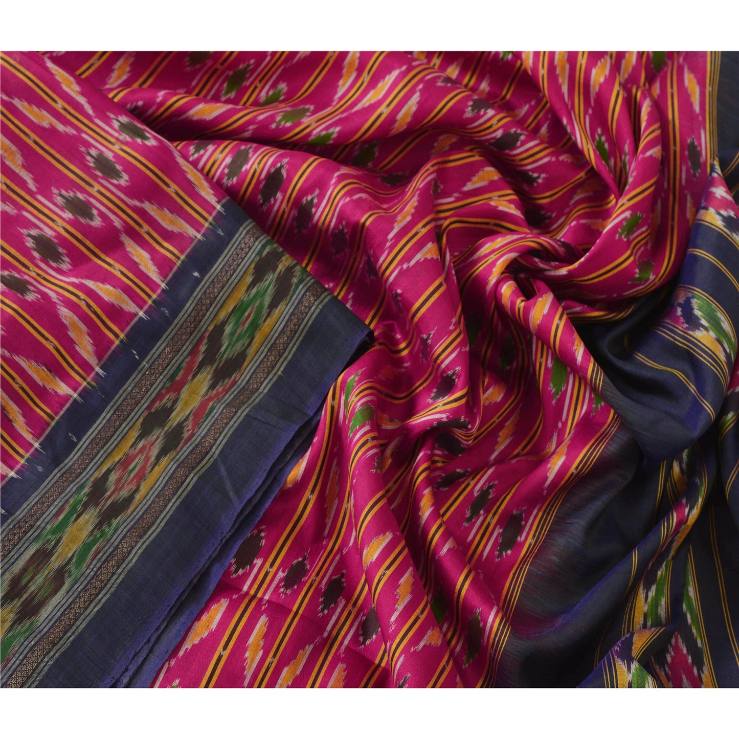 Sanskriti Vintage Pink Saree Pure Silk Pochampally Woven Ikat Sari Craft Fabric