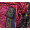 Sanskriti Vintage Pink Saree Pure Silk Pochampally Woven Ikat Sari Craft Fabric