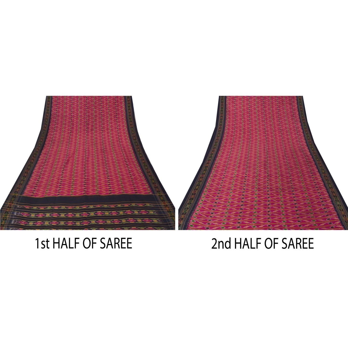 Sanskriti Vintage Pink Saree Pure Silk Pochampally Woven Ikat Sari Craft Fabric