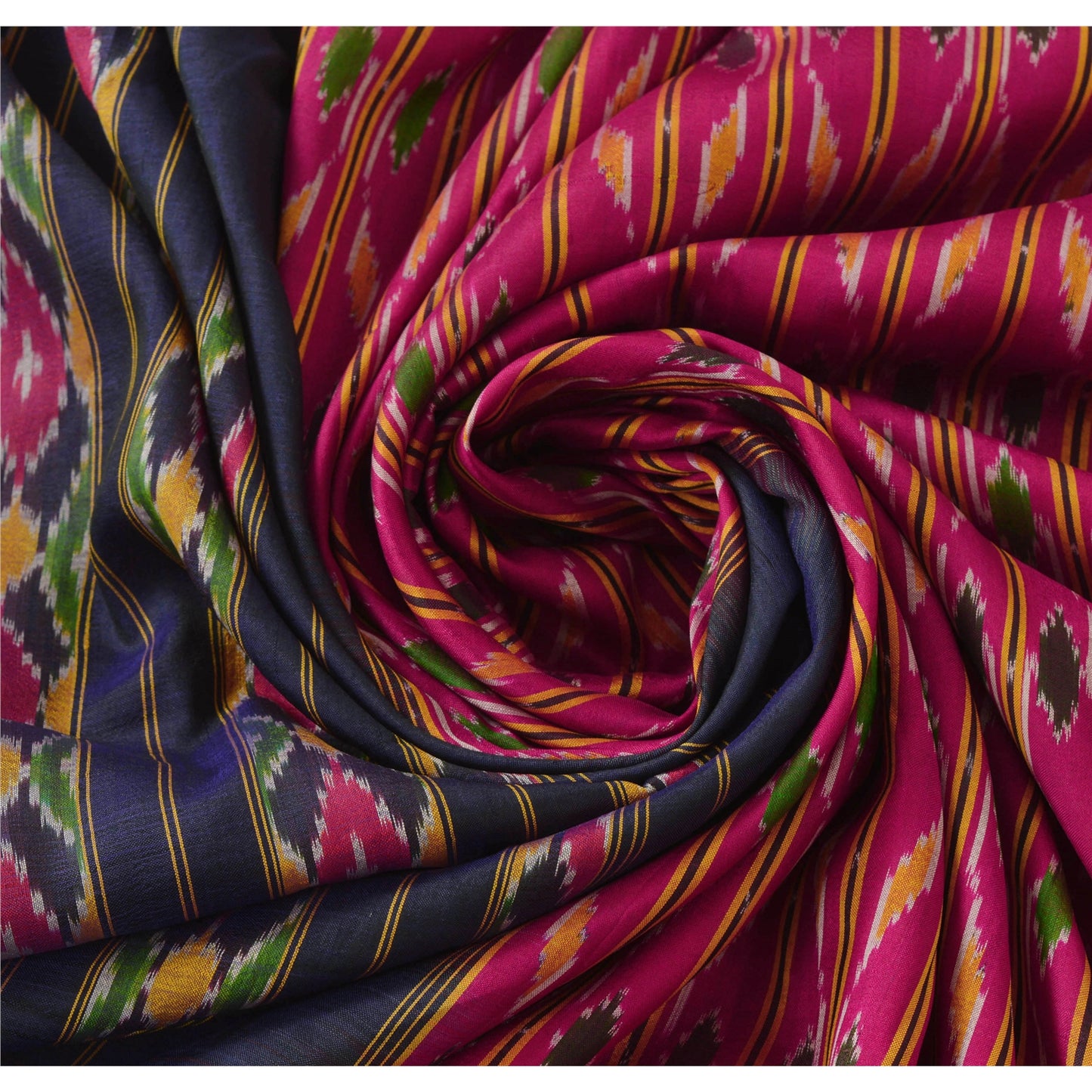 Sanskriti Vintage Pink Saree Pure Silk Pochampally Woven Ikat Sari Craft Fabric