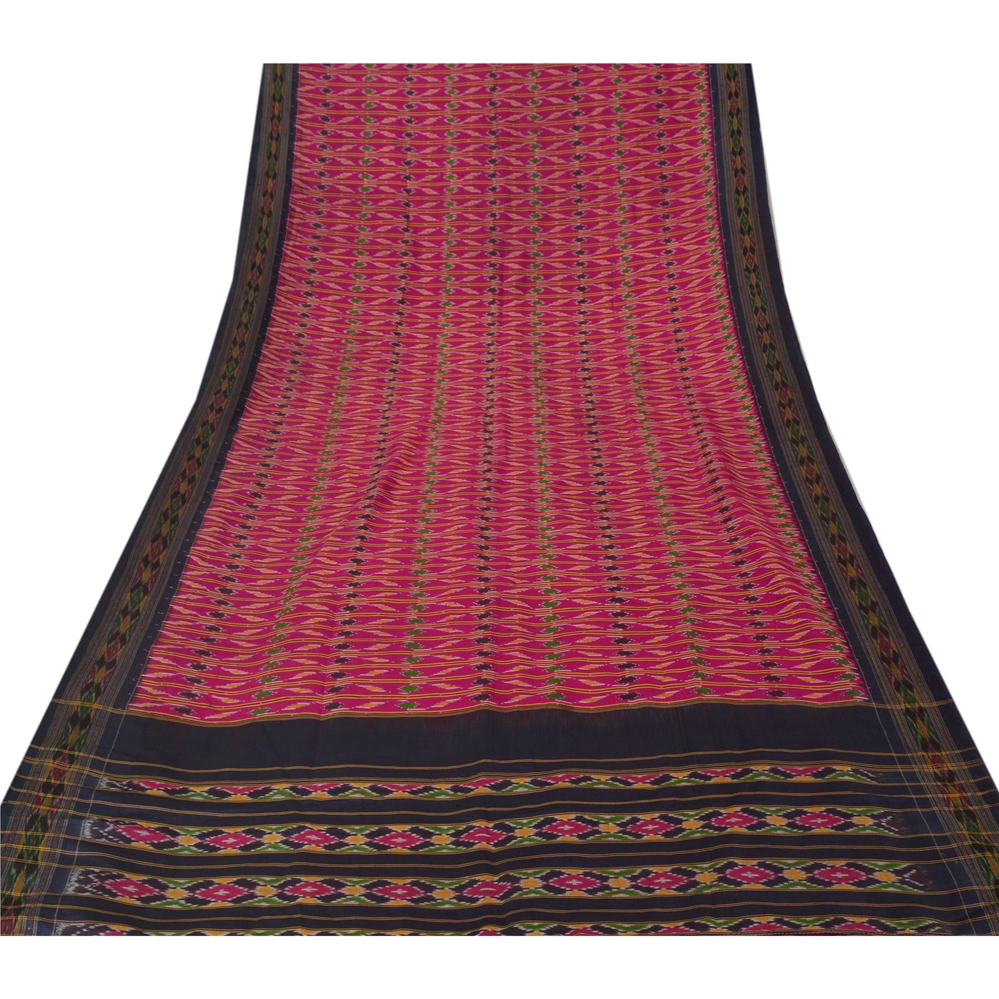 Sanskriti Vintage Pink Saree Pure Silk Pochampally Woven Ikat Sari Craft Fabric