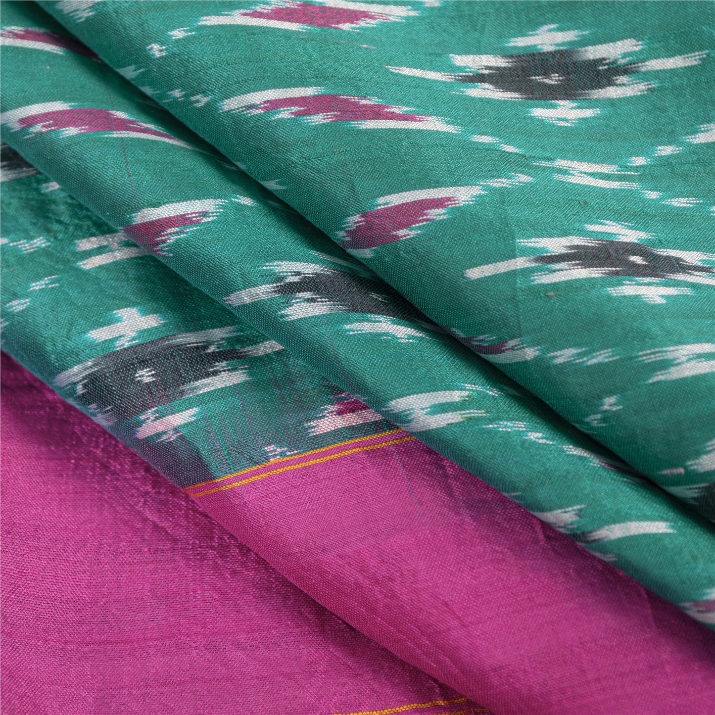 Sanskriti Vintage Saree Green Pochampally Hand Woven Ikat Pure Silk Sari Fabric